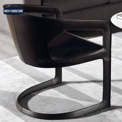 Modern New Design Leather Dining Chair Hotel Villa Black Metal Frame S Shape Restaurant Armchair Furniture