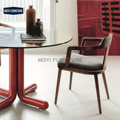 Retro Style Ash Wood Color Armchair Cafe Shop Indoor Canteen Dining Chair with Seat Cushion for Home Restaurant