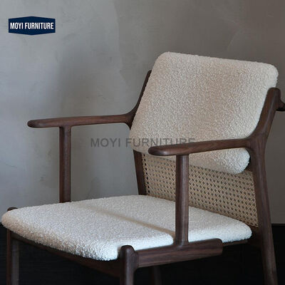 MOYI Vintage Nordic Style Dining Chair with Wood Leather Seat Lamb Velvet Cushion Elegant Dining Room Furniture