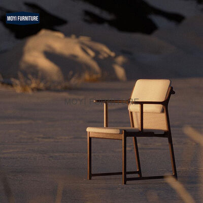 MOYI Vintage Nordic Style Dining Chair with Wood Leather Seat Lamb Velvet Cushion Elegant Dining Room Furniture
