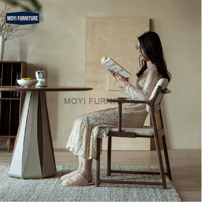 MOYI Vintage Nordic Style Dining Chair with Wood Leather Seat Lamb Velvet Cushion Elegant Dining Room Furniture