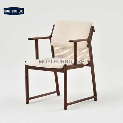 MOYI Vintage Nordic Style Dining Chair with Wood Leather Seat Lamb Velvet Cushion Elegant Dining Room Furniture