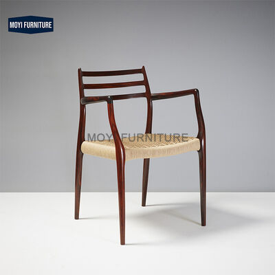 Simple and Modern Straight-line Design Natural Wood Lounge Chair Woven Rope Seat and Curved Backrest Woven Rope Dining Chairs