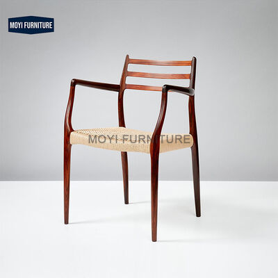 Simple and Modern Straight-line Design Natural Wood Lounge Chair Woven Rope Seat and Curved Backrest Woven Rope Dining Chairs