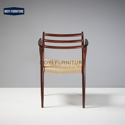 Simple and Modern Straight-line Design Natural Wood Lounge Chair Woven Rope Seat and Curved Backrest Woven Rope Dining Chairs