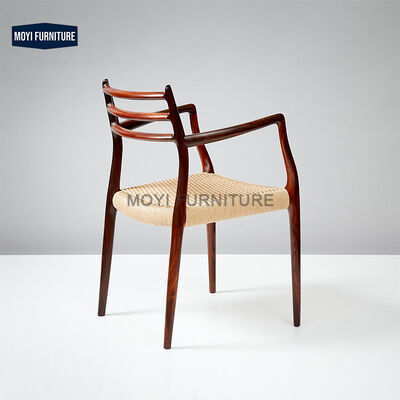 Simple and Modern Straight-line Design Natural Wood Lounge Chair Woven Rope Seat and Curved Backrest Woven Rope Dining Chairs