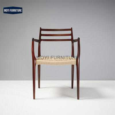 Simple and Modern Straight-line Design Natural Wood Lounge Chair Woven Rope Seat and Curved Backrest Woven Rope Dining Chairs