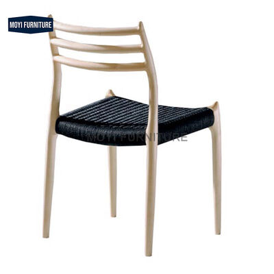 Simple and Modern Straight-line Design Natural Wood Lounge Chair Woven Rope Seat and Curved Backrest Woven Rope Dining Chairs