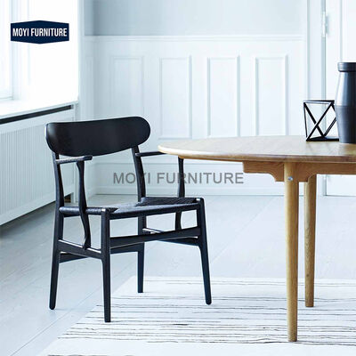 MOYI Restaurant Furniture Curved Back Accent Solid Wood Dining Rope Seat Dining Chair