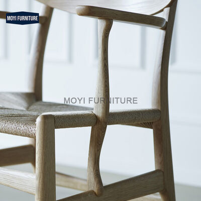 MOYI Restaurant Furniture Curved Back Accent Solid Wood Dining Rope Seat Dining Chair