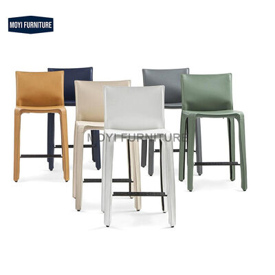 Modern Italian Simple Design Saddle Leather Bar Chair High Leather Back Lounge Chair Without Armrests Bar Furniture