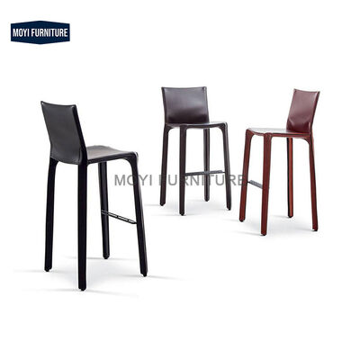 Modern Italian Simple Design Saddle Leather Bar Chair High Leather Back Lounge Chair Without Armrests Bar Furniture