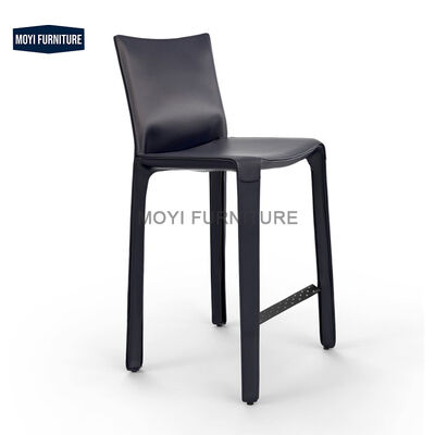 Modern Italian Simple Design Saddle Leather Bar Chair High Leather Back Lounge Chair Without Armrests Bar Furniture
