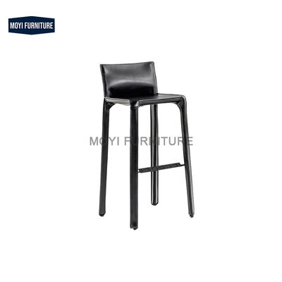 Modern Italian Simple Design Saddle Leather Bar Chair High Leather Back Lounge Chair Without Armrests Bar Furniture