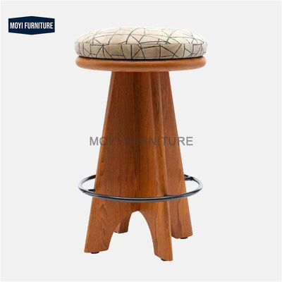 MOYI Minimalist Round Wood Base Bar Stool With Teddy Fabric Upholstery Seat for Home Kitchen Counter