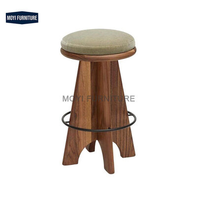 MOYI Minimalist Round Wood Base Bar Stool With Teddy Fabric Upholstery Seat for Home Kitchen Counter