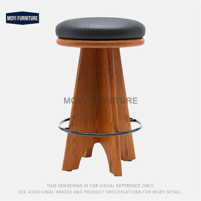 MOYI Minimalist Round Wood Base Bar Stool With Teddy Fabric Upholstery Seat for Home Kitchen Counter