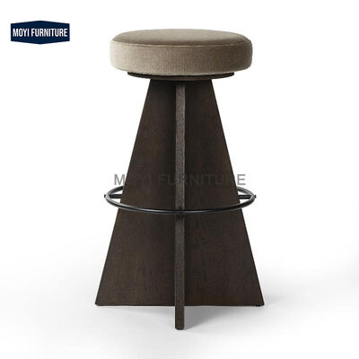 MOYI Minimalist Round Wood Base Bar Stool With Teddy Fabric Upholstery Seat for Home Kitchen Counter