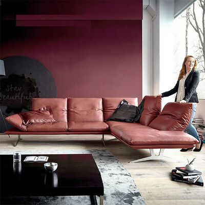 Modern Italy Synthetic Leather Sofa L Shape Villa Adjustable Armrest Lounge Sofas