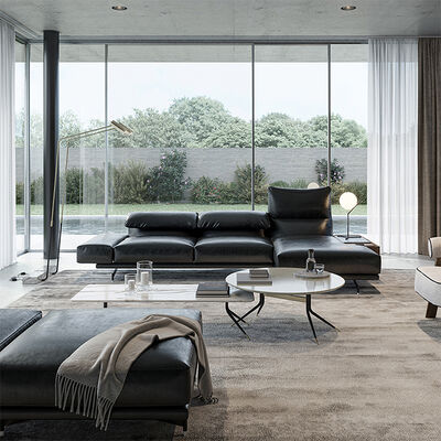 Italian Minimalist Large Apartment Living Room Luxury Sofa Genuine Light Luxury Cowhide Leather Curved Special-shaped Corner