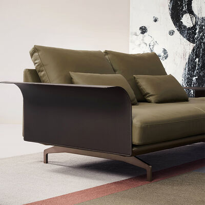 Wooden Frame Stainless Steel Hardware Feet Modular L-Shaped Leather Fabric Sofa Set for Living Room Villa Apartment Use