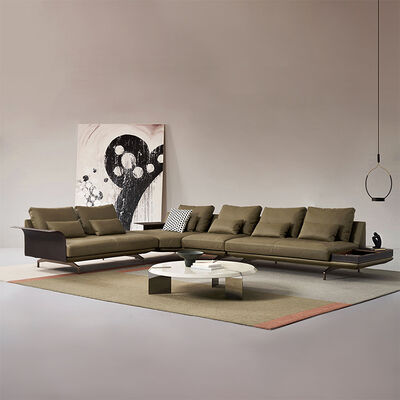 Wooden Frame Stainless Steel Hardware Feet Modular L-Shaped Leather Fabric Sofa Set for Living Room Villa Apartment Use