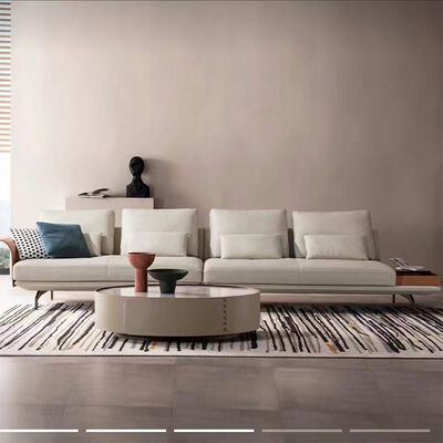Wooden Frame Stainless Steel Hardware Feet Modular L-Shaped Leather Fabric Sofa Set for Living Room Villa Apartment Use