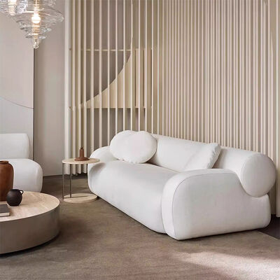 Nordic Italian Minimalism Design Couch Simple Hotel Home Furniture High Quality White Velvet Fabric 4 Seater Living Room Sofa