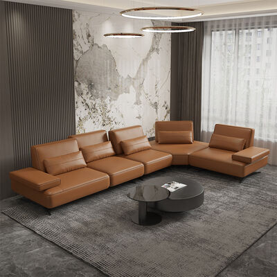 Italian Designer Light Luxury Leather Sofa with Left and Right Corner Extendable Villa, Hotel Living Room Sofa