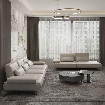Italian Designer Light Luxury Leather Sofa with Left and Right Corner Extendable Villa, Hotel Living Room Sofa