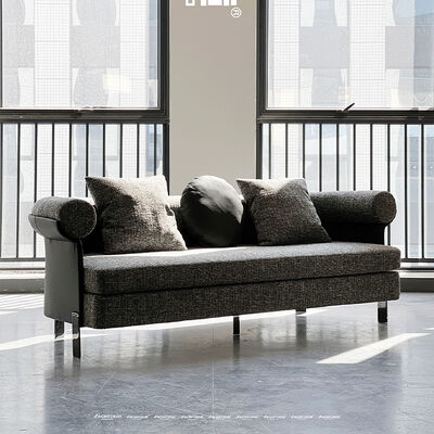 Light Luxury Modular Sofa Stainless Steel Base Linen Fabric Black 3 Seat Curved Sofa Chair for Apartment Lobby