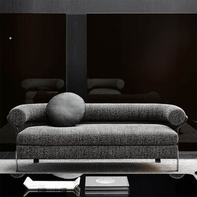 Light Luxury Modular Sofa Stainless Steel Base Linen Fabric Black 3 Seat Curved Sofa Chair for Apartment Lobby