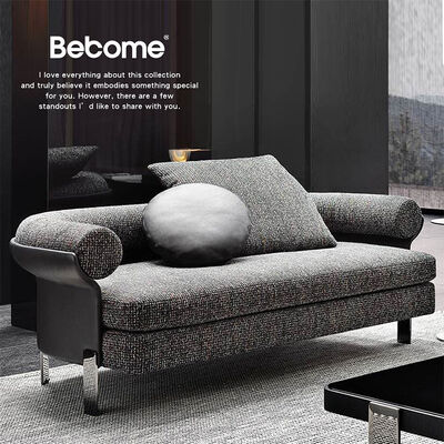 Light Luxury Modular Sofa Stainless Steel Base Linen Fabric Black 3 Seat Curved Sofa Chair for Apartment Lobby