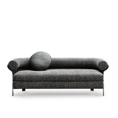 Light Luxury Modular Sofa Stainless Steel Base Linen Fabric Black 3 Seat Curved Sofa Chair for Apartment Lobby