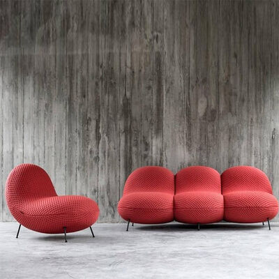 Italian Home Livingroom Leisure Chair Knitted Fabric Black Iron Leg With Ottoman Single Lounge Chair for Hotel