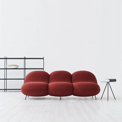 Italian Home Livingroom Leisure Chair Knitted Fabric Black Iron Leg With Ottoman Single Lounge Chair for Hotel