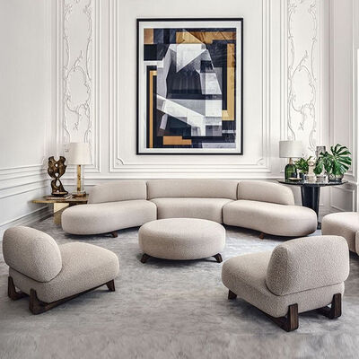 MOYI Living Room Furniture Sofa Set Hotel Combination Luxury Curve Teddy Sofa Velvet 4 Seater Sofa Set