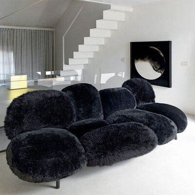 Modern Italian Design Soft Comfortable Pink Fluffy Faux Fur Sofa Couch for Home Villa Apartment Living Room Showroom Hotel Hall