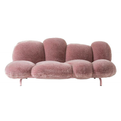 Modern Italian Design Soft Comfortable Pink Fluffy Faux Fur Sofa Couch for Home Villa Apartment Living Room Showroom Hotel Hall