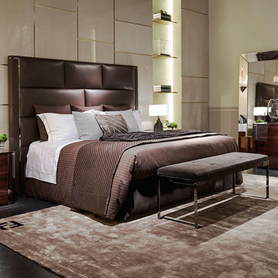 High End Bookcase Big Headboard Double Bed Frame Italian Leather Beds New Design Bedroom Furniture Luxury Modern King Size Bed