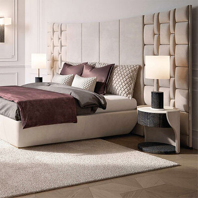 Luxury Bedroom Furniture King Size Sleeping Bed Villa House Bed Room Headboard Modern Genuine Leather Up-holstered Beds