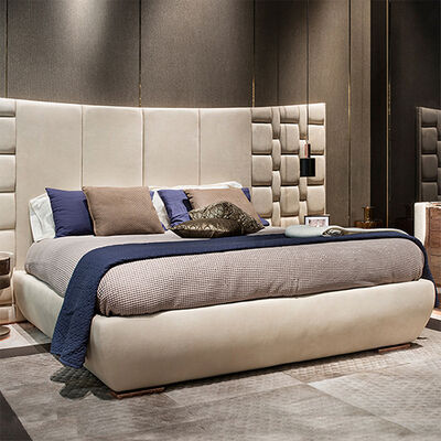 Luxury Bedroom Furniture King Size Sleeping Bed Villa House Bed Room Headboard Modern Genuine Leather Up-holstered Beds