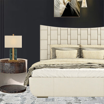 Luxury Bedroom Furniture King Size Sleeping Bed Villa House Bed Room Headboard Modern Genuine Leather Up-holstered Beds