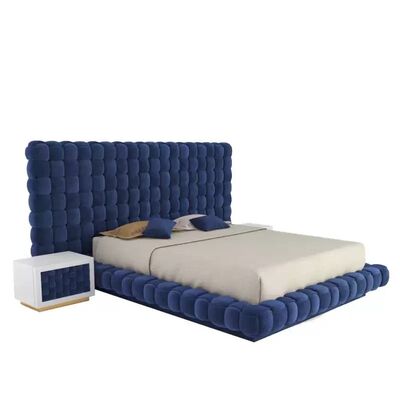 Modern Blue Velvet King-Size Bedroom Furniture Unique Double Headboard With Button Tufted Design