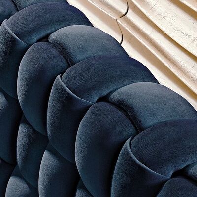 Modern Blue Velvet King-Size Bedroom Furniture Unique Double Headboard With Button Tufted Design