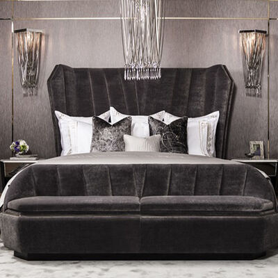 Luxe Leather Back Super Kingsize Frame Leather Bed 1.8 M Double Sample Design Bedroom Suite Set Furniture King Size Bed