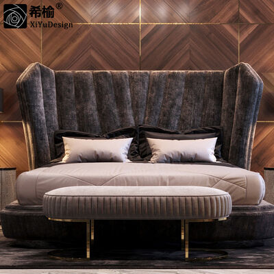 Luxe Leather Back Super Kingsize Frame Leather Bed 1.8 M Double Sample Design Bedroom Suite Set Furniture King Size Bed