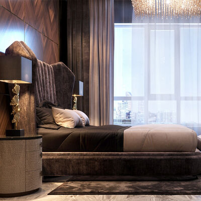 Luxe Leather Back Super Kingsize Frame Leather Bed 1.8 M Double Sample Design Bedroom Suite Set Furniture King Size Bed