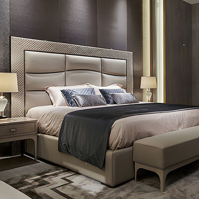 Italian Exclusive Design Modern Luxury Bedroom Set High-End Double Bed With Big King Size Headboard Soft Style Furniture