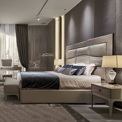 Italian Exclusive Design Modern Luxury Bedroom Set High-End Double Bed With Big King Size Headboard Soft Style Furniture